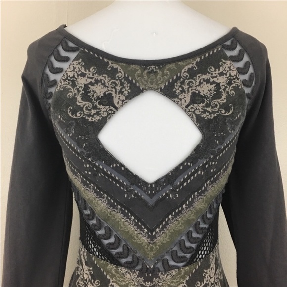 Free‎ People Out Of Africa Dress 3/4 Sleeve Crew Neck Fitted Mini Sexy Casual - Picture 5 of 9